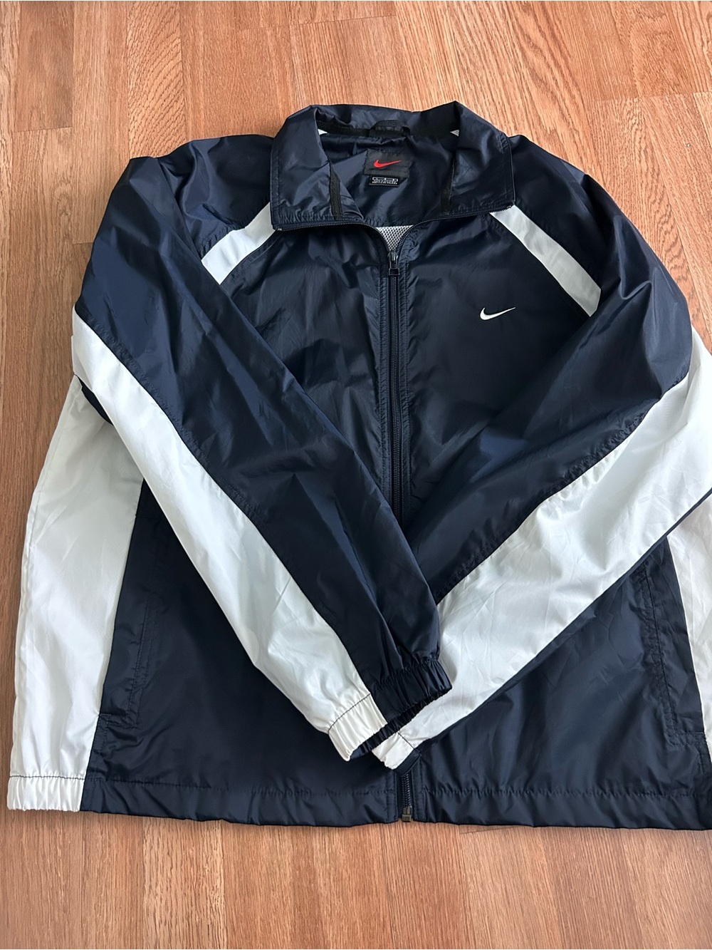 Nike Navy and White Men's Windbreaker Jacket. Size large